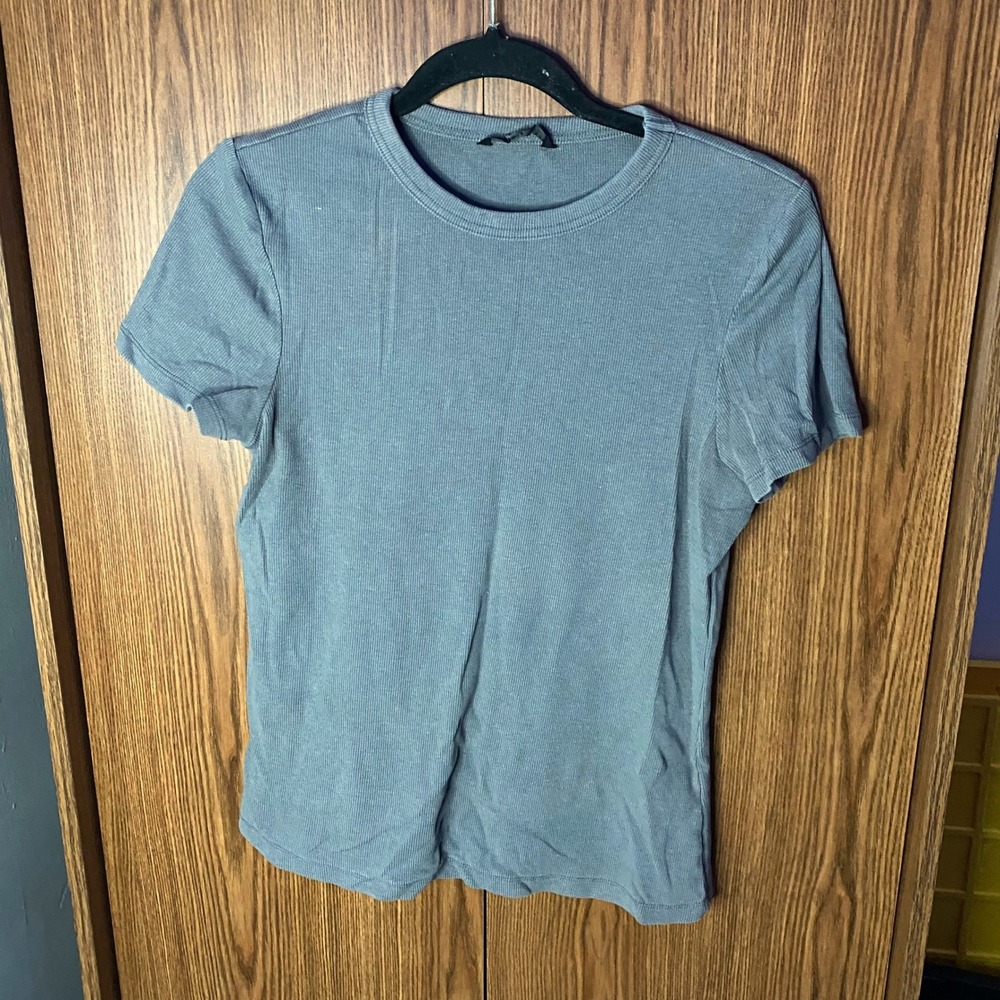 Dunnes Ribbed Tee Women Large Blue Short Sleeve Crew Neck Top